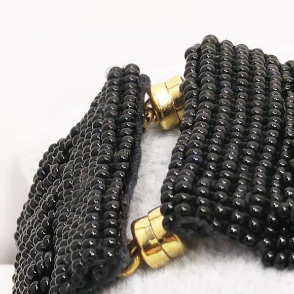 Wide Black Seed Bead Bracelet, 28 Strands, Magnetic Clasp, 7 Inches - Picture 5 of 8